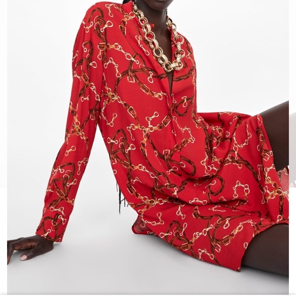 red chain print dress